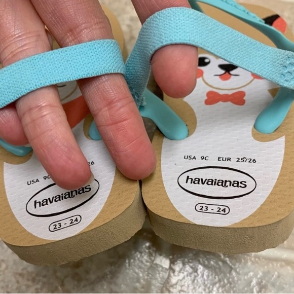 Havaianas Corgi Dog Flip Flop Sandals-Ivory Baby Pets-Toddler Size 9C Blue Tan - Picture 5 of 6